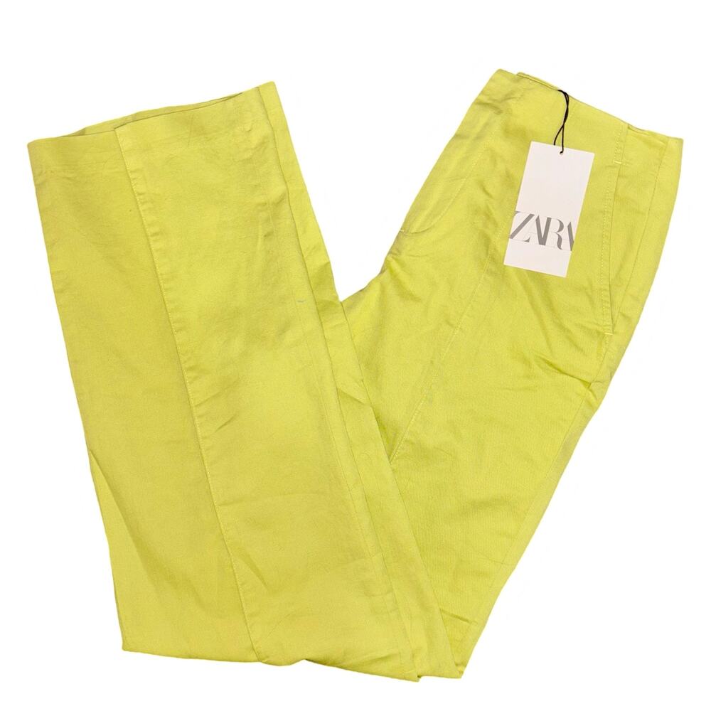 Zara green linen-blend trousers